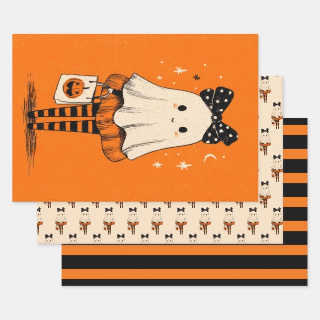 Spooky Niedlich Ghost Burnt Orange & Black Hallowe Geschenkpapier Set (Set)