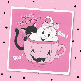 Spooky Niedlich Ghost Cat Pink Halloween Papier Na Serviette