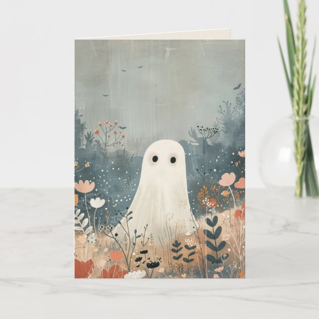 Spooky Niedlich Ghost Floral Happy Halloween Karte (Vorderseite)