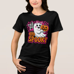 Spooky Niedlich Ghost Girl Pumpkin Halloween Kawai Tri-Blend Shirt