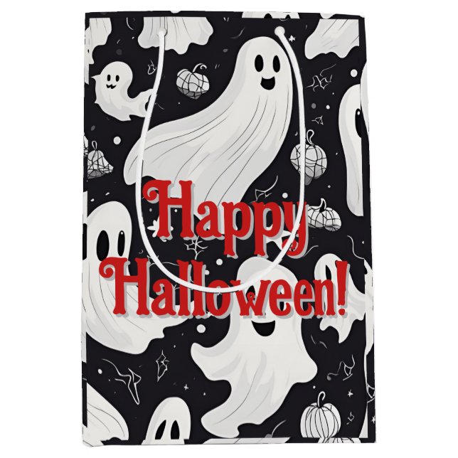 Spooky Niedlich Ghost Halloween Schwarz-weiß Mittlere Geschenktüte (Vorderseite)