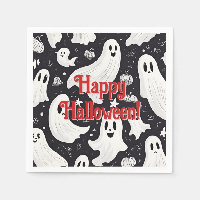 Spooky Niedlich Ghost Halloween Schwarz-weiß Serviette (Vorderseite)