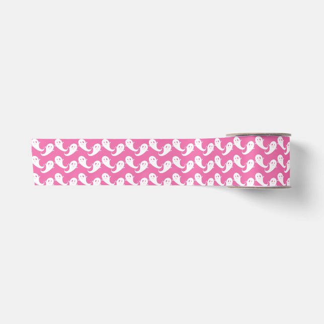 Spooky Niedlich Ghost Pattern Pink Halloween Band Satinband (Vorderseite)