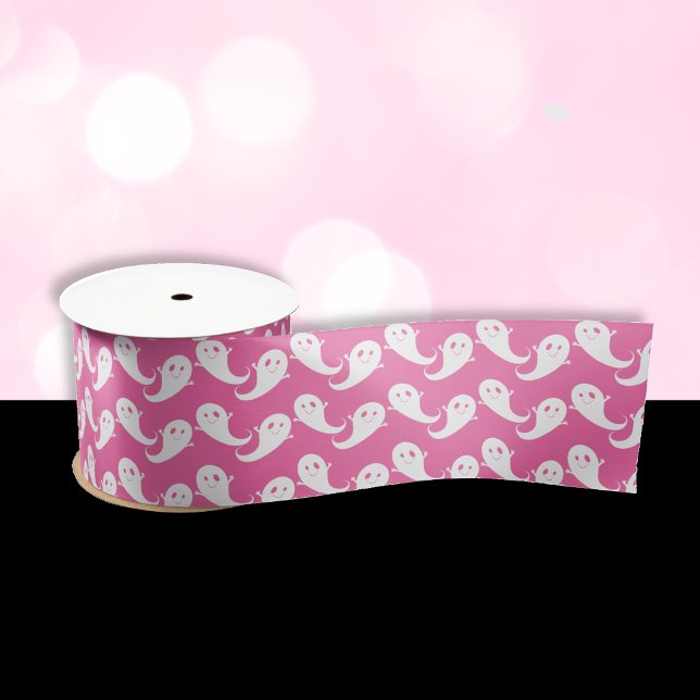 Spooky Niedlich Ghost Pattern Pink Halloween Band Satinband (Von Creator hochgeladen)