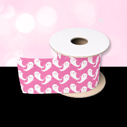 Spooky Niedlich Ghost Pattern Pink Halloween Band Satinband