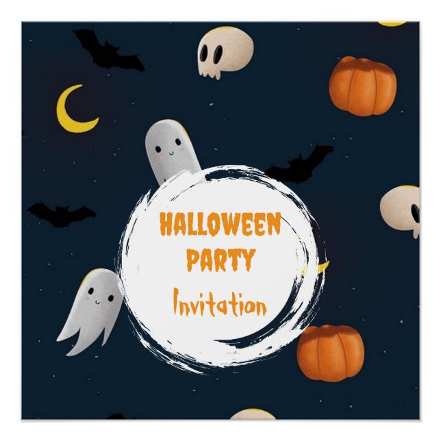Spooky Niedlich Ghost Pumpkin Dark Halloween-Party Poster (Vorderseite)