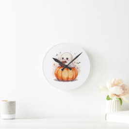 Spooky Niedlich Ghost Reading - Cosy Halloween Pum Runde Wanduhr