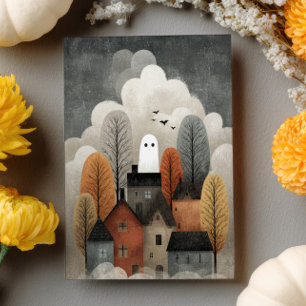 Spooky Niedlich Ghost Town WasserfarbenHalloween Postkarte