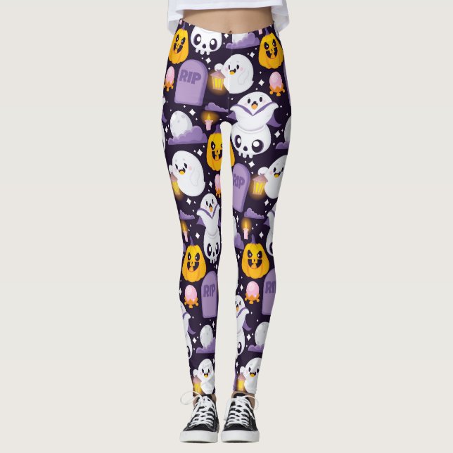 Spooky Niedlich Ghosts Halloween Leggings (Vorderseite)
