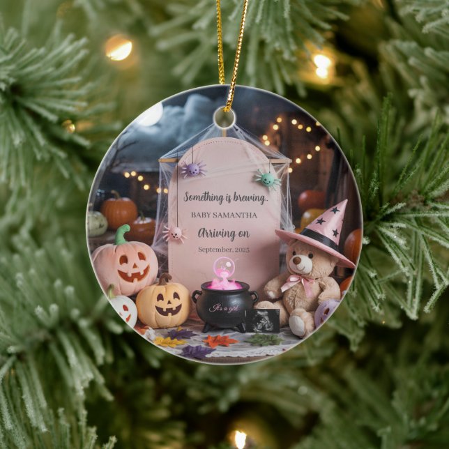 Spooky Niedlich Girl Halloween Pregnancy Ankündigu Keramik Ornament (Baum)