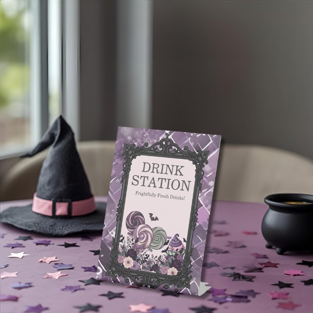 Spooky Niedlich Gothic lila Drink Station Sockelschild (Spooky Cute Gothic purple Drink Station Pedestal Sign)