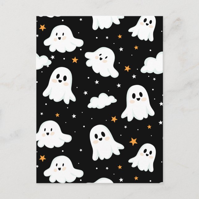Spooky Niedlich Halloween Ghost Cloudy Star Sky Ankündigungspostkarte (Vorderseite)
