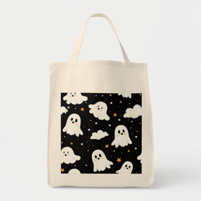 Spooky Niedlich Halloween Ghost Cloudy Star Sky Tragetasche (Vorne)