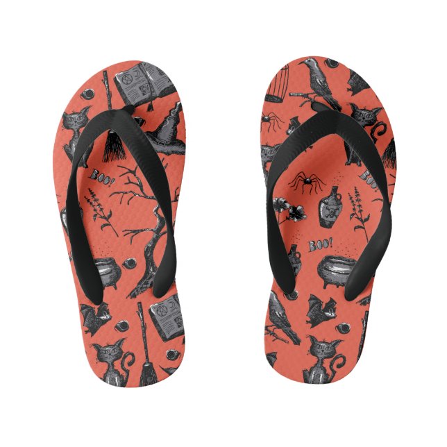 Spooky Niedlich Halloween Orange Kinderbadesandalen (Fußbett)