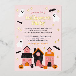 Spooky Niedlich Halloween Spuk Häuser Folieneinladung