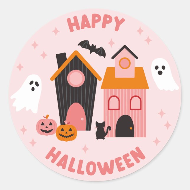 Spooky Niedlich Halloween Spuk Häuser Runder Aufkleber (Vorderseite)