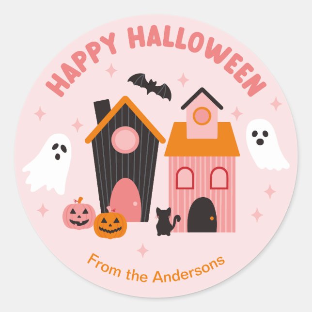 Spooky Niedlich Halloween Spuk Häuser Runder Aufkleber (Vorderseite)