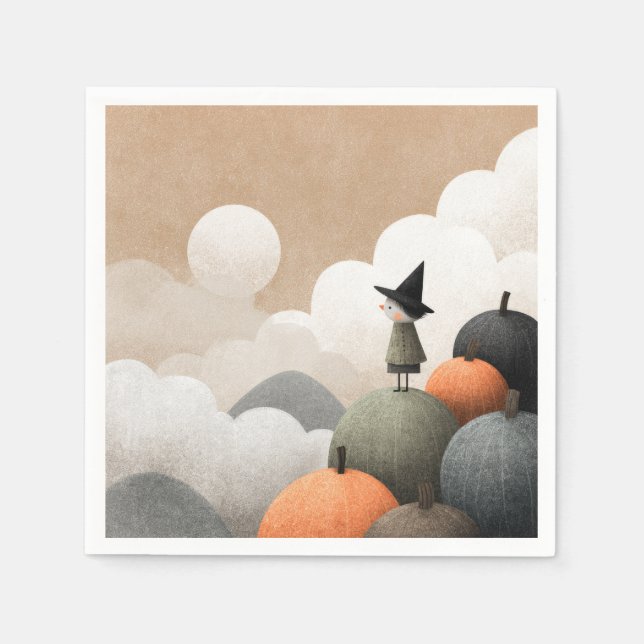 Spooky Niedlich Hexenfarbenkunst Halloween Serviette (Vorderseite)