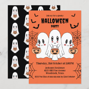 Spooky Niedlich Kawaii Cartoon Ghost Halloween-Par Einladung