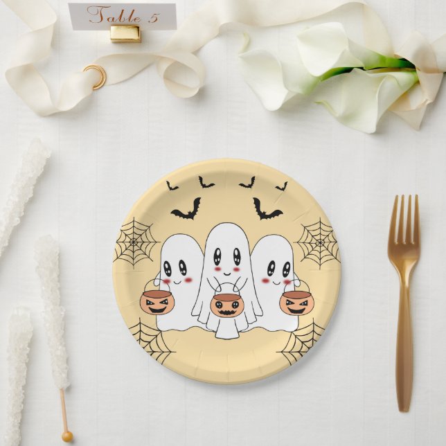 Spooky Niedlich Kawaii Cartoon Ghost Halloween-Par Pappteller (Hochzeit)