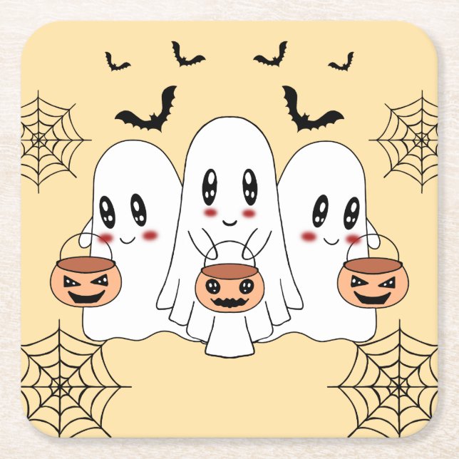 Spooky Niedlich Kawaii Cartoon Ghost Halloween-Par Rechteckiger Pappuntersetzer (Vorderseite)