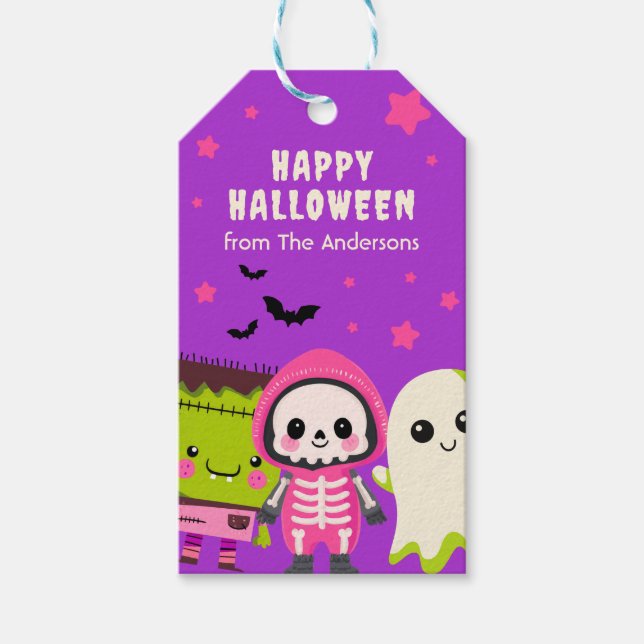 Spooky Niedlich Monster Mash Lila Happy Halloween Geschenkanhänger (Vorderseite)