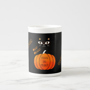 Spooky Niedlich Orange Black Cat Pumpkin Halloween Prozellantasse