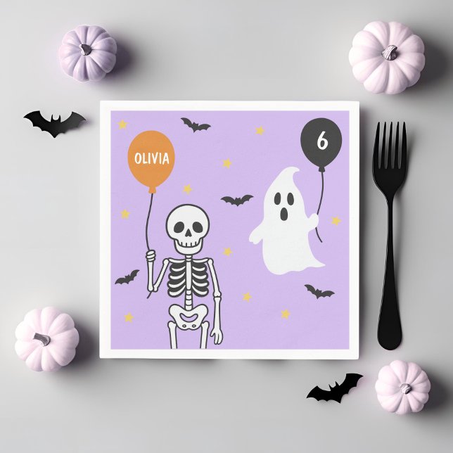 Spooky Niedlich Skeleton & Ghost Geburtstagsparty Serviette (Von Creator hochgeladen)