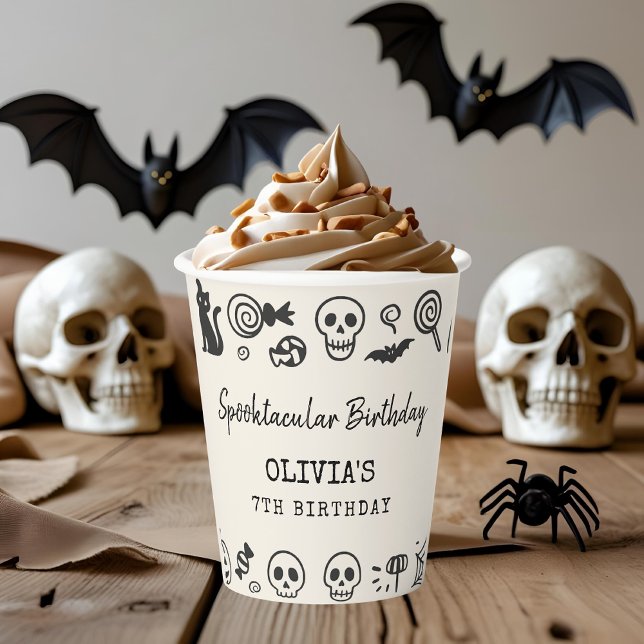 Spooky Niedlich Skeleton & Ghost Halloween Geburts Pappbecher (Von Creator hochgeladen)