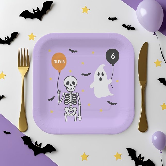 Spooky Niedlich Skeleton & Ghost Halloween Geburts Pappteller (Von Creator hochgeladen)