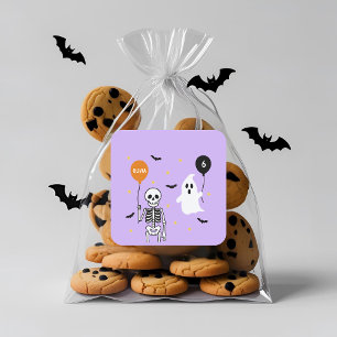 Spooky Niedlich Skeleton & Ghost Halloween Geburts Quadratischer Aufkleber