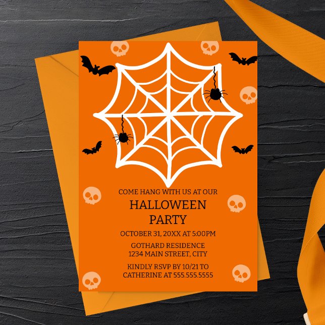 Spooky-Niedlich Spider Web Halloween-Party Einladu Einladung (Von Creator hochgeladen)