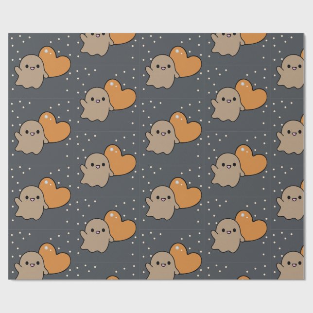 Spooky Niedliche Grid Ghost Herzmuster Geschenkpapier (Flach)