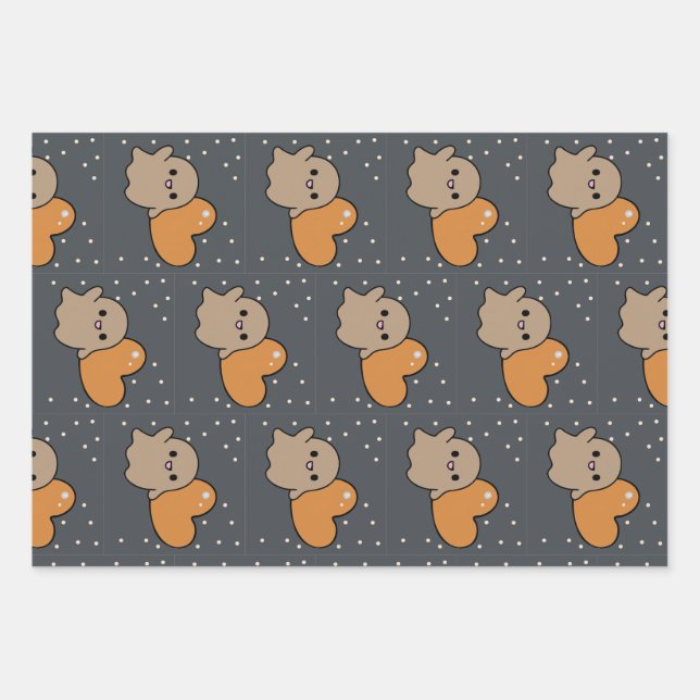 Spooky Niedliche Grid Ghost Herzmuster Geschenkpapier Set (Vorderseite)
