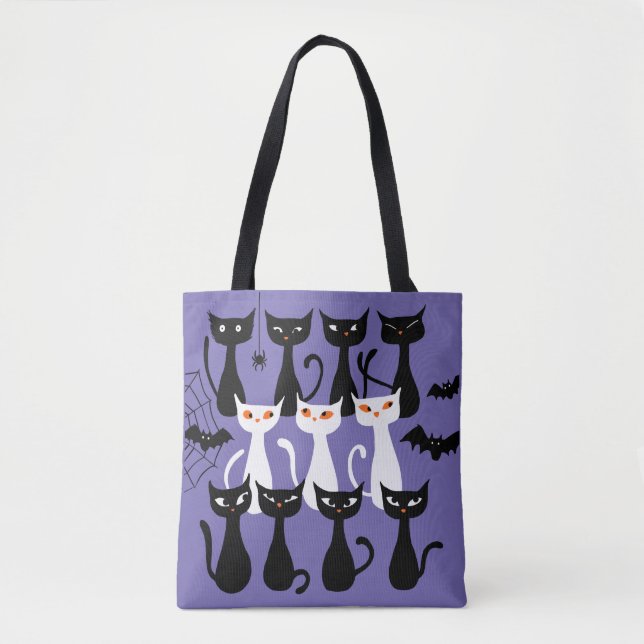 Spooky niedliche schwarze Katzen Moderne Halloween Tasche (Vorderseite)