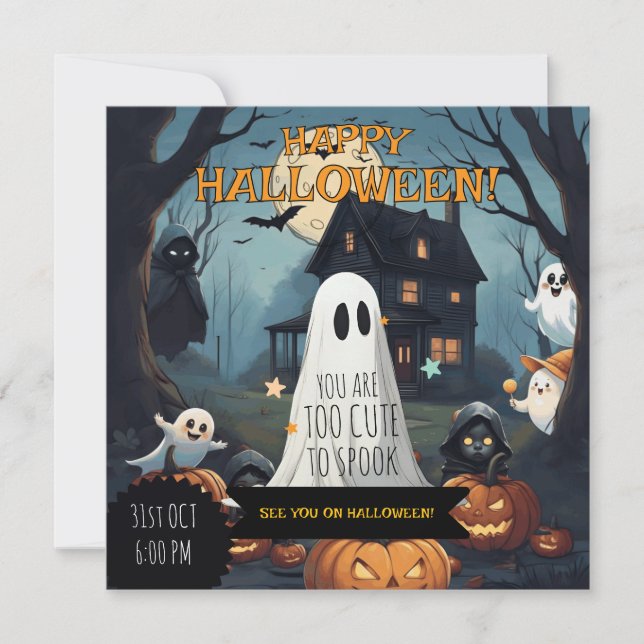 Spooky-Niedlichen Oktober Ghost Pumpkin Party Einladung (Vorderseite)