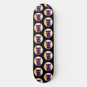Spooky Niedlicher Lila Cartoon Cat Skateboard