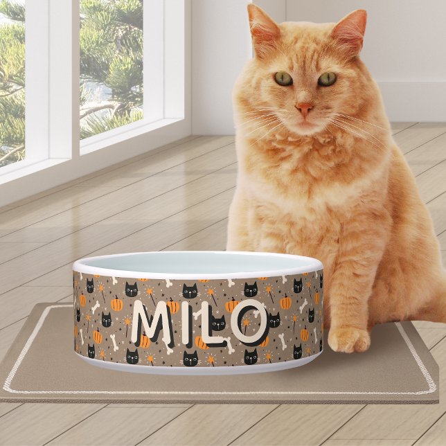 Spooky Niedliches Halloween Pumpkin & Black Cat Napf (Spooky Cute Custom Halloween Pumpkin & Black Cat Bowl)