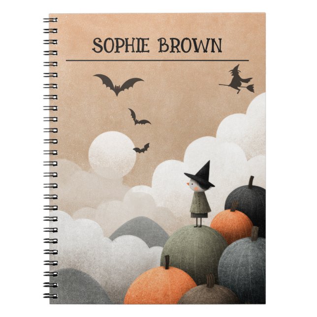Spooky Niedliches WasserfarbenHalloween, Hexe mit  Notizblock (Vorderseite)