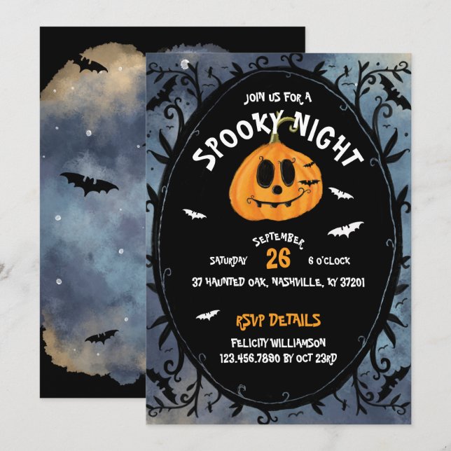 Spooky Night Beängstigend Halloween Pumpkin Carvin Einladung (Vorne/Hinten)