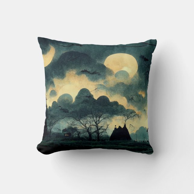 Spooky Night Landschaft Kissen (Vorderseite)
