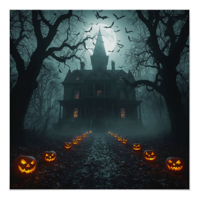Spooky Night mit Jack-o'-Lanterns Poster (Vorderseite)
