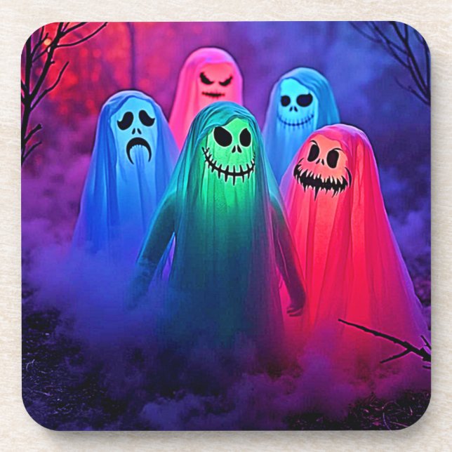 Spooky Night of Colorful Ghosts Design Getränkeuntersetzer (Vorderseite)