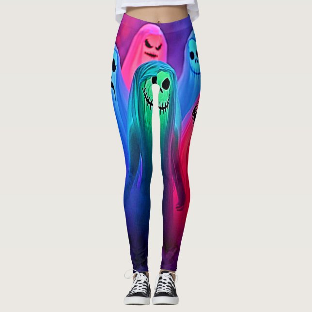 Spooky Night of Colorful Ghosts Design Leggings (Vorderseite)