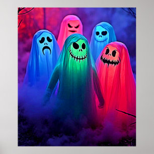 Spooky Night of Colorful Ghosts Design Poster