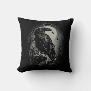 Spooky Night Raven Birds Illustration Kissen