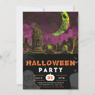 Spooky Night Sky Crescent Moon Halloween Einladung