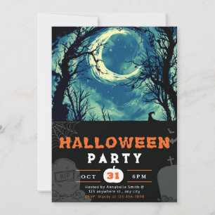 Spooky Night Sky Crescent Moon Halloween Einladung