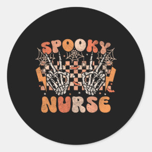 Spooky Nurse Halloween Skeleton Kostüm Retro Groo Runder Aufkleber