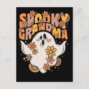 Spooky Oma Groovy Ghost mit Vintagen Blume H Feiertagspostkarte